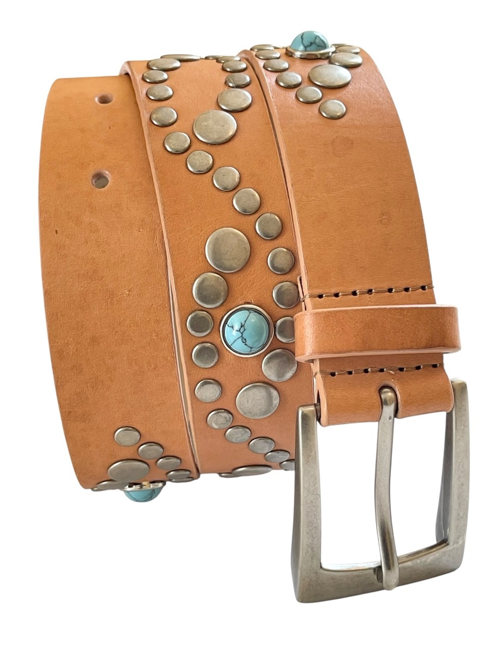 Steve Madden Western Southwestern Boho Studded Turquoise Leather Belt Size M